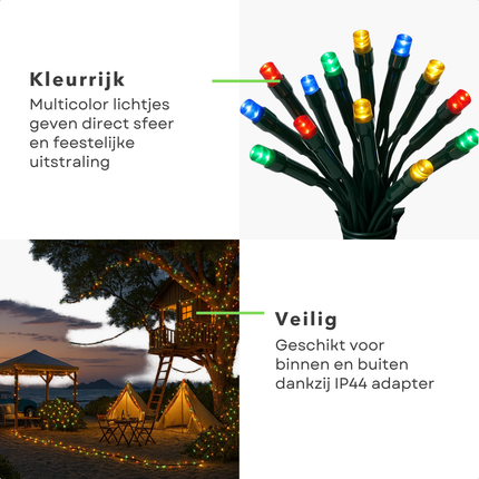 Cheqo® LED Kerstverlichting - Kerstlampjes - Kerstboomverlichting 40 LED - 3 Meter Snoer - Multicolor Verlichting - Binnen en Buiten - 8 Lichtfuncties - Multicolor - IP44 Adapter - Geheugenfunctie - Timer 8 Uur aan - Groen Snoer