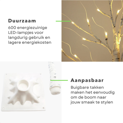 Cheqo® LED Lichtboom - Kerstbloesem - Kerstboom - Kerstversiering - Lichttakken - Kerstverlichting - 1.80m Berkenboom - Binnen/Buiten Verlichting - 600 LED's - Met Timer