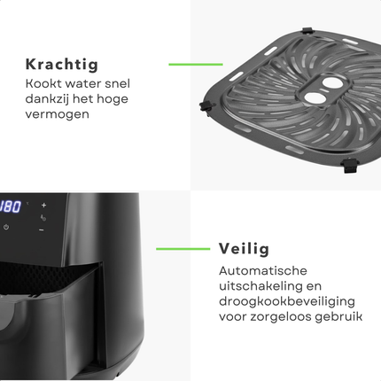 Cheqo® Airfryer - Hetelucht Friteuse - 6 Liter - Snelle Bereiding - Air Fryer - Hetelucht Oven - Timerfunctie - Hete Lucht Friteuse