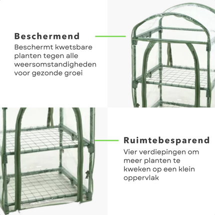 Cheqo® Multifunctionele Plantenkas - Tuinkas - 4 Verdiepingen - 50 x 45 x 130 cm - Kweekkas met Roldeur - Kweekrek voor Tuinieren en Bescherming van Planten
