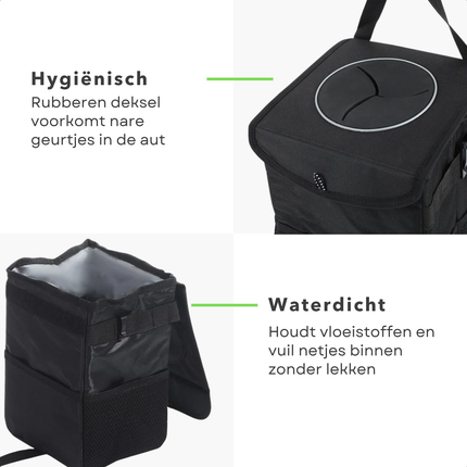 Cheqo® Auto Afvalbakje - Waterdichte Prullenbak - Auto Prullenbak - Opvouwbaar Afvalbakje - Draagbare Vuilnisbak - Verstelbare Riem - Rubberen Deksel - Geurvrije Prullenbak - Extra Opbergvakken - Klittenband Sluiting