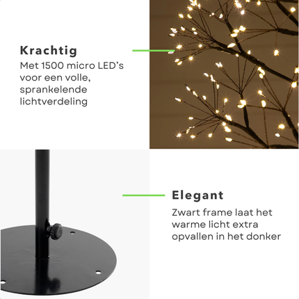 Cheqo® LED Kerstboom - Verlichte Kerstboom - Kerstverlichting Buiten - Lichtboom Tuin - Warm Wit Licht - Boom met LED-Lampjes - IP44 - Spatwaterdicht - Kerstboom Verlichting - Tuinverlichting Kerst - Zwart Frame - 150 cm