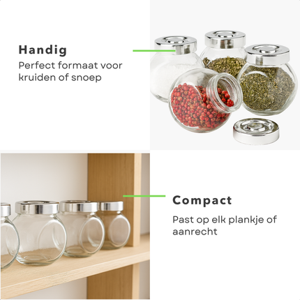 Cheqo® Glazen Voorraadpotten - Voorraadpotten Met Deksel - Kruidenpotjes Glas - Opbergpotten Keuken - Glazen Pot Met Schroefdeksel - Glazen Pot Voor Kruiden - Glazen Pot Voor Thee - Ronde Glazen Pot - Set Van 4 Potten - 200 ml Glazen Pot