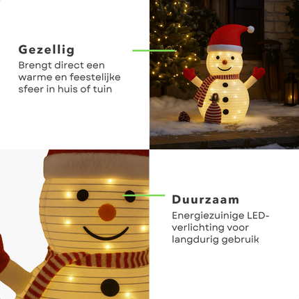 Cheqo® LED Sneeuwpop - Warm Witte LED - Opvouwbaar - Timer Functie op Batterijen - IP44 - Geschikt Voor Buiten - Kerstdecoratie Buiten - Tuinfiguur Kerstdecoratie - Sneeuwpop Buiten - Kerstfiguur - Kerstlampjes