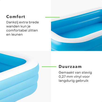 Cheqo® Opblaasbaar Zwembad - Opblaaszwembad - Familiezwembad - Rechthoekig - Vinyl met Brede Zijwanden