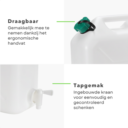 Cheqo® Jerrycan Met Kraan - 10 Liter - Kunststof Jerrycan - Water Jerrycan - Handgreep - Watertank - Transparant - Watertap - Limonadetap