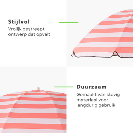Cheqo® Strandparasol met Roze Streep - Parasol voor Strand - Tuinparasol - Terras Parasol - Polyester - Kantelbaar