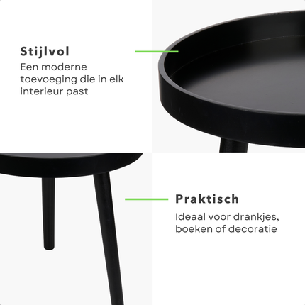 Cheqo® Ronde Bijzettafel Zwart - Nachtkastje - Rond Tafeltje - Bijzet Tafel - Salontafel - Modern Design - Hout - Stijlvol en Functioneel