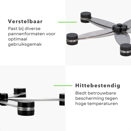 Cheqo® Verstelbare Pannenonderzetter - Pannenrooster - Hittebestendig - Beschermende Tafelonderzetter - Roestvrij Staal