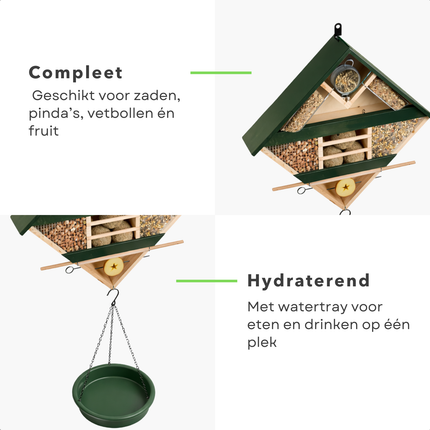Cheqo® Vogelvoederstation - Vogelvoerstation - Vogelvoederhuisje - Vogelvoederhuisje Hangend - Vogelvoederhuisje Met Waterbak - Vogelvoederstation Met Waterbak - Vogelvoederhuisje Met Water - Vogelbadje Hangend