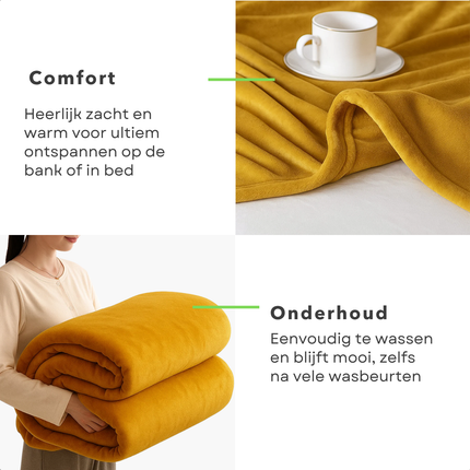 Cheqo® Fleece Deken - Geel - 150x200 cm - Super Zacht Materiaal - Woondecoratie Woonkamer - Polyester Fleece - Wasmachine Wasbaar - Dekentje voor Bank Of Bed - Stijlvolle Kleur - Deken - Plaid