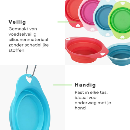 Cheqo® Opvouwbare Voerbak - Voerbak Onderweg - Drinkbak Opvouwbaar - Draagbare Voerbak - Siliconen Hondenvoerbak - Compact en Draagbaar - Ideaal voor Reizen