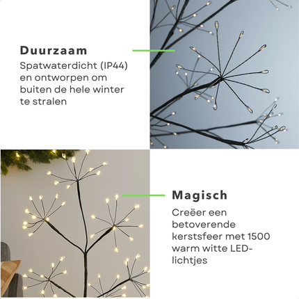 Cheqo® Kerstboom LED - Kerstverlichting Buiten - Warm Wit Licht - Micro LED-Lampjes - Spatwaterdicht IP44 - Buiten Kerst Verlichting - Tuinverlichting Kerst - 150 CM Hoogte - Sfeervol Licht - Lichtboom