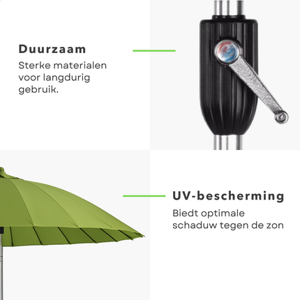 Cheqo® Shanghai Parasol - 270 cm Groen - Aluminium & Polyester - Stokparasol