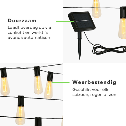 Cheqo® Solar Lichtsnoer op Zonne-Energie - Tuinverlichting op Zonneenergie - Vintage LED Tuin Lampen - Lichtslinger voor Tuin en Balkon