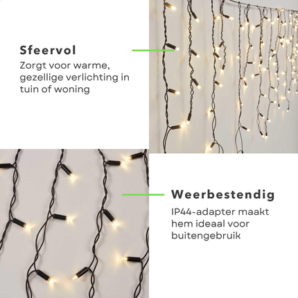 Cheqo® Ijspegel Verlichting - Ijspegelverlichting Buiten - 12 Meter - 360 LED - Warm Wit - Timer Functie - Lichtfuncties - Lichtnet - Kerstlampjes Met Geheugen - IP44 - Buiten Kerstverlichting - Verlichte Lengte