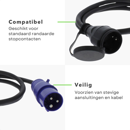 Cheqo® CEE Verloopstekker - Camping Verloop -  CEE Stekker - Adapter - 1.5m Randaarde Adapter - Spatwaterdicht voor Camping
