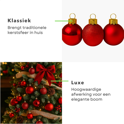 Cheqo® Kerstballen Set - 42 Stuks - Ø7 cm - Rode Kerstballen - Glazen Kerstballen - Kerstboom Decoratie - Matte Kerstballen - Glimmende Kerstballen - Glitter Kerstballen - Trendy En Modern - Warme Uitstraling - Kerstbal Set Rood
