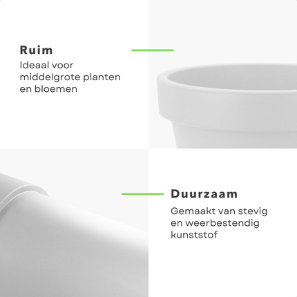 Cheqo® Ronde Witte Bloempot - Plantenbot Wit - 25cm - Kunststof Pot voor Binnen en Buiten
