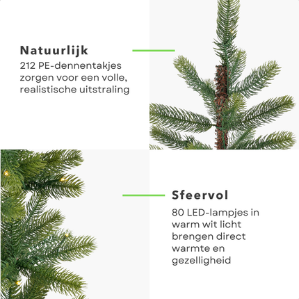 Cheqo® Kunstkerstboom Met LED-Verlichting - Kerstboom Met Timer - Nagoya Kunstkerstboom - Sfeervolle Kerstdecoratie - Compacte Kerstboom - Kerstboom Met Batterijen - Warm Wit LED-Licht - Dennenboom - Makkelijk Op Te Zetten