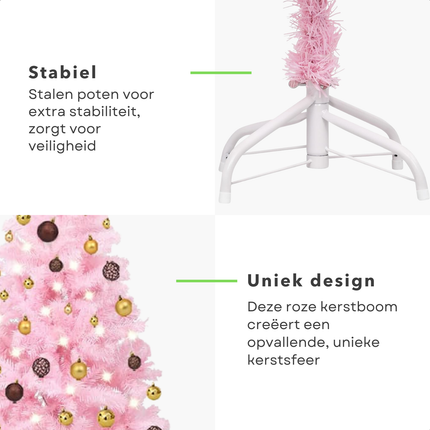 Cheqo® Roze Kerstboom - Kunstkerstboom 180 cm - Met LED-Verlichting en Kerstballen - PVC en Staal