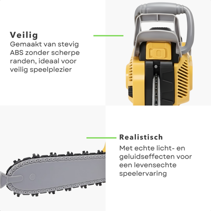 Cheqo® Speelgoed Kettingzaag - Met Licht En Geluid - Werkt Op Batterijen - ABS Materiaal - Speelgoed Gereedschap - Rollenspel Accessoires - Cadeau Voor Kinderen - Speelgoed Zaag - Kettingzaag Speelgoed