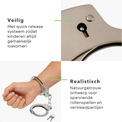 Cheqo® Metalen Handboeien - Stoere Handboeien - Handboeien Met Sleutels - Verstelbare Handboeien - Handboeien Met Ketting - Zilveren Handboeien - Handboeien Voor Rollenspel - Handcuffs - Metalen Boeien - Metalen Cuffs