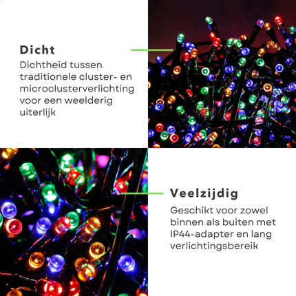 Cheqo® Kerstverlichting - Kerstboomverlichting - Kerstlampjes - 800 LED - 12M - Voor Binnen en Buiten - Timer - 8 Lichtfuncties - Lang Snoer - Multicolor - Clusterverlichting - Sfeerverlichting - Feestverlichting - Veelkleurig Kerstboomverlichting