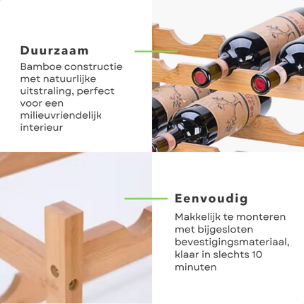 Cheqo® Bamboe Wijnrek - Flessenrek - Wijnmeubel - Wijnkast - Flessenhouder - Voor 16 Flessen - Naturel Gelakt
