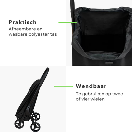 Cheqo® Boodschappentrolley - Boodschappenwagen - Boodschappenkar - Boodschappentrolley Opvouwbaar - Boodschappentrolley Met Wielen - Boodschappentrolley Zwart - Boodschappentrolley 4 Wielen