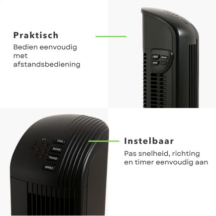 Cheqo® Kolomventilator - Kolom Ventilator - Staande Ventilator - Fan - Airco Alternatief - Torenventilator - Stille Draaibare Ventilator met Timer en Afstandsbediening