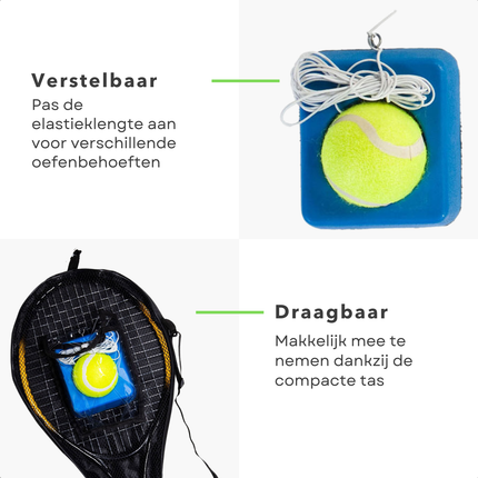 Cheqo® Tennistrainer Set - Tennis Trainer - Tennisracket met Elastiek - Swingball - Tennistrainer - Ideaal voor Kinderen - 4m Elastiek - Inclusief Racket