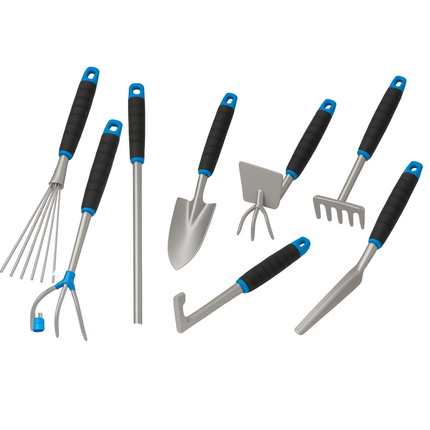 Cheqo® Tuingereedschap Set - Tuingereedschapset - 8-Delig - Tuinset - Tuin Set - Metaal en Kunststof - Schep - Hark - Voegms - Tuinklauw
