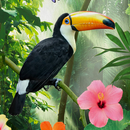 Strandlaken 100x180 cm - Tropische Toekan en Bloemen Print - Groen - Poly Velours - 1 Persoons