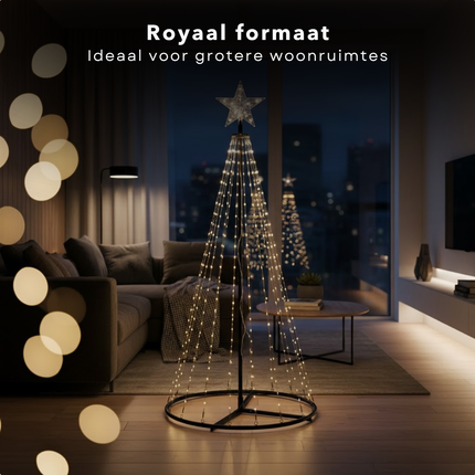 Cheqo® LED Kerstboom Vlaggenmast - Vlaggenmast Verlichting - Warm Wit LED met Afstandsbediening - Kerstverlichting Buiten - Zwart Frame - 150 cm - IP44 Adapter - Binnen En Buiten - Metalen Frame - LED Kerstboom