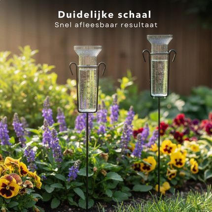 Cheqo® Regenmeter - Neerslagmeter - Pluviometer - Regenmeter Tuin - Regenmeter op Stok - Regenmeter met Stok - Regenmeter met Grondpen - Regenmeter met Houder - Regenmeter met Standaard - Regenmeter op Voet
