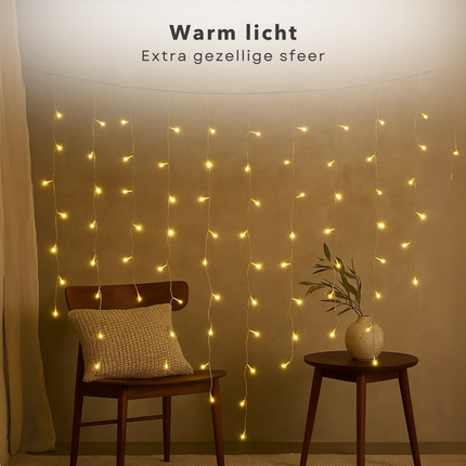 Cheqo® Ijspegel Lichtgordijn - 480 LED's - Extra Warm Wit - Lichtnet - Kerstverlichting Buiten - Binnen En Buiten - IP44 Spatwaterdicht - Energiezuinige LED's - 8 Lichtfuncties - 9.50 Meter - Groen Snoer - Lange En Korte Strengen