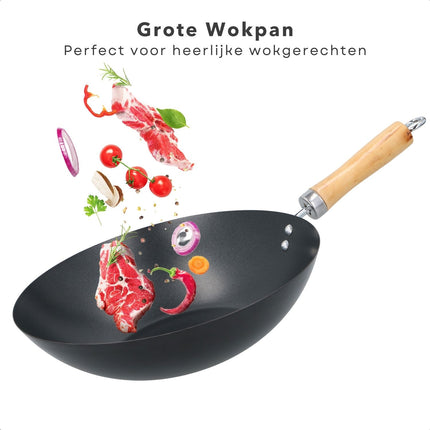 Cheqo® Grote Wokpan 30cm - Voor Alle Warmtebronnen - Soft Touch Handgreep - Gelijkmatige Warmteverdeling - Pannen - Bakpan - Lange Levensduur - Extra Hoge Randen - Wok Pan - Anti-Aanbaklaag Wokpannen