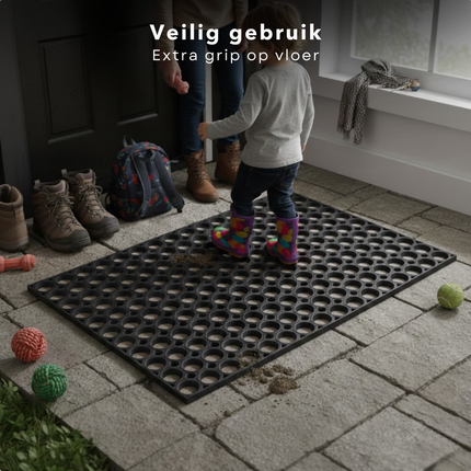 Cheqo® Rubberen Deurmat - Deurmat Rubber - Deurmat Buiten - Buitendeurmat - Deurmat Binnen - Deurmat Binnen en Buiten - Schraapmat - Deurmat Antislip - Waterbestendige Deurmat - Rubber Ringmat - Deurmat Zwart