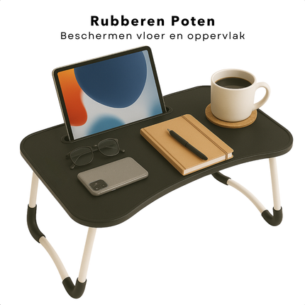 Cheqo® Opklapbare Laptoptafel - Ontbijt op Bed Tafel - Bedtafel met Tablethouder - Bank Tafeltje - Ontbijttafeltje - Banktafel - Zwart