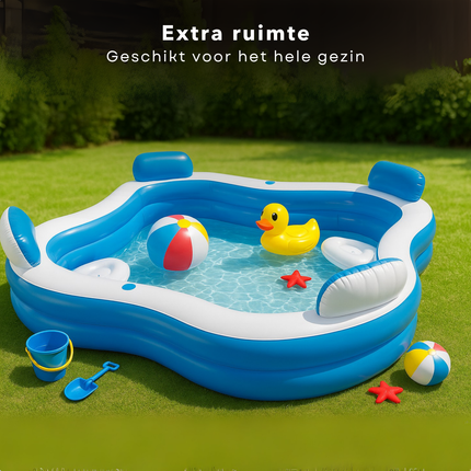 Cheqo® XL Opblaasbaar Familiezwembad - Luxe Zwembad - Opblaasbad - Bad Met Loungestoelen en Bekerhouders - PVC