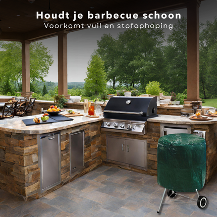 Cheqo® Ronde Barbecuehoes ⌀70 cm x 80 cm - Zwarte Polyethyleen BBQ Cover - Barbecue Hoes - Waterbestendig - Extra Sterk - UV Bescherming - BBQ Accessoires - Zwart - Rond - Elastisch Koord Barbecuehoezen