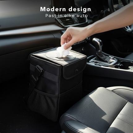 Cheqo® Auto Afvalbakje - Waterdichte Prullenbak - Auto Prullenbak - Opvouwbaar Afvalbakje - Draagbare Vuilnisbak - Verstelbare Riem - Rubberen Deksel - Geurvrije Prullenbak - Extra Opbergvakken - Klittenband Sluiting