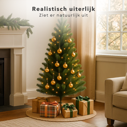Cheqo® Kunstkerstboom 120 Cm - Kerstboom Met Standaard - Kerstdecoratie Voor Binnen - Kerstboom Zonder Verlichting - Realistische Kerstboom - Kerstboom Voor Thuis - Kerstboom Voor Kantoor - Kerstboom Met 200 Takken - Kerstboom Groen