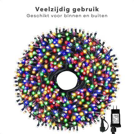 Cheqo® Kerstverlichting - Kerstboomverlichting - Kerstlampjes - Sfeerverlichting - LED Verlichting - Voor Binnen en Buiten - Tuinverlichting - Feestverlichting - Lichtsnoer - Multicolor - 40 LED's - 3M - Timer - 8 Lichtfuncties Kerstboomverlichting