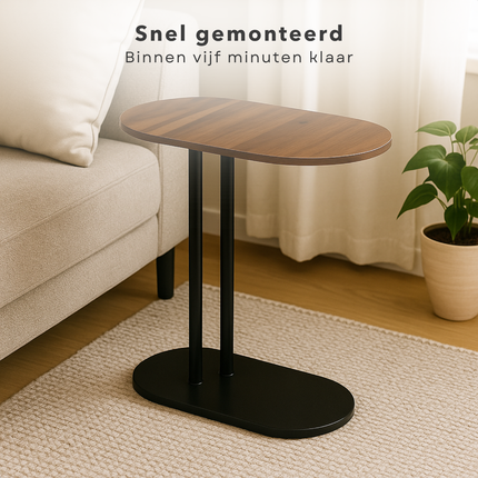 Cheqo® Moderne Bijzettafel - Salontafel Set - Bijzet Tafel Set - Laptoptafel - Banktafel - Nachtkastje - Bruin Metaal - Compacte Laptoptafel - MDF