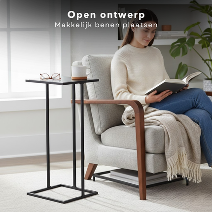 Cheqo® Bijzettafel - Zwarte Bijzettafel - Sidetable - Zwarte Sidetable - Banktafel - Zwarte Banktafel - Eindtafel - Nachtkastje - Zwart Nachtkastje - Bedtafel - Laptoptafel - Laptoptafel Voor Bank - Plantentafel - Plantenstandaard - Zuil Tafel