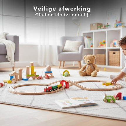 Cheqo® Houten Treinbaan - Houten Treinset - Treinbaan - Treinset - Houten Treinbaan Set - Treinbaan met Trein - Treinbaan met Accessoires - Treinset 20 Delig - Treinbaan Vanaf 18 Maanden