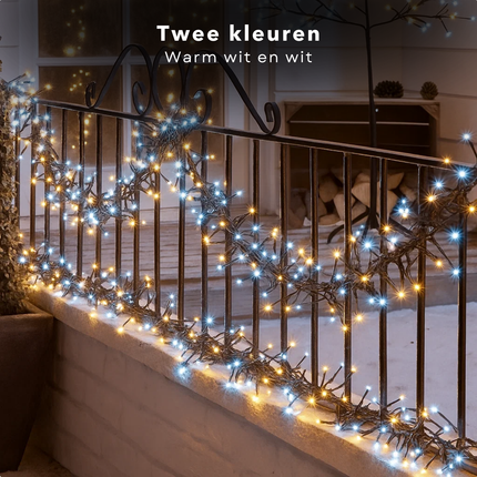 Cheqo® Kerstverlichting - Kerstlampjes - Kerstboomverlichting  - 768 LED - Twotone Verlichting - Warm Wit + Wit - Verlichte Lengte 990 CM - 8 Lichtfuncties - Automatische Timer - Binnen en Buiten - IP44 Adapter - Cluster Kerstverlichting