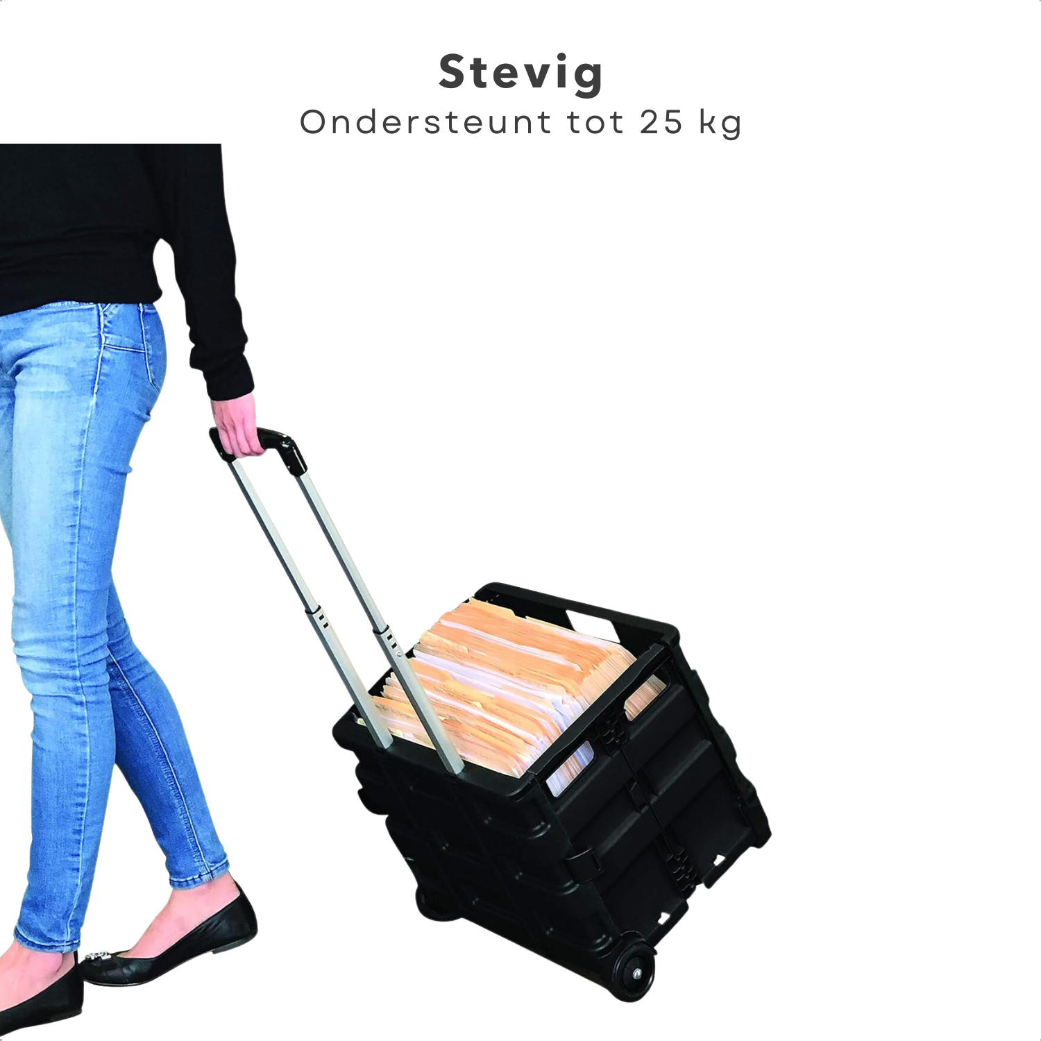 Opvouwbare Krat Op Wielen 38x30cm - Vouwkrat - Inklapbare Boodschappenkrat Met Handgreep - Boodschappen Trolley - Zwart Opvouwbare Krat Op Wielen 38x30cm - Vouwkrat - Inklapbare Boodschappenkrat Met Handgreep - Boodschappen Trolley - Zwart